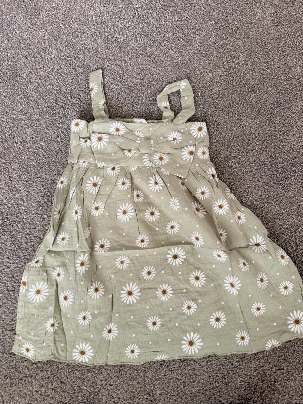 Girls' Olive Green Daisy Sundress with Bow